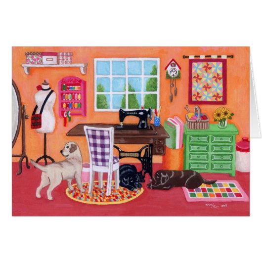 Labradors in Mom's Sewing Room Cards (Front Horizontal)
