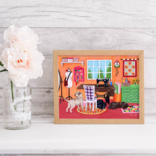Labradors in Mom's Sewing Room Painting Poster