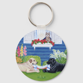 Labradors in the Garden Painting Keychain