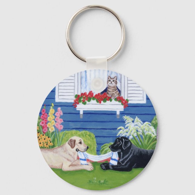 Labradors in the Garden Painting Keychain (Front)