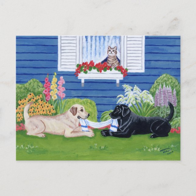 Labradors in the Garden Painting Postcard (Front)