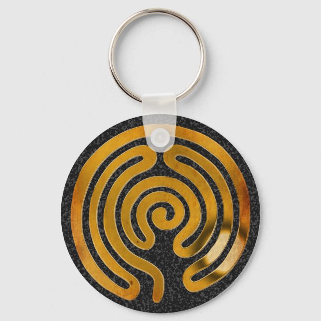 labyrinth antique gold | black splatter keychain (Front)