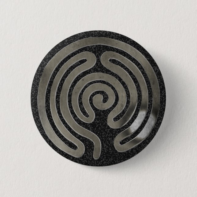 labyrinth antique silver | black splatter pinback button (Front)