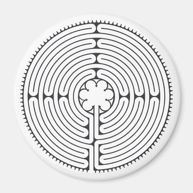 Labyrinth Cathedral of Chartres Black and White Magnet (Front)
