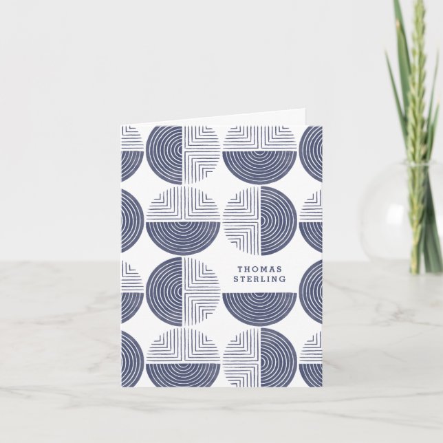 Labyrinth Circle Pattern Note Card - Blue (Front)