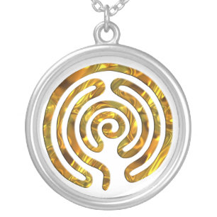 Labyrinth GOLD   make your own background Silver Plated Necklace