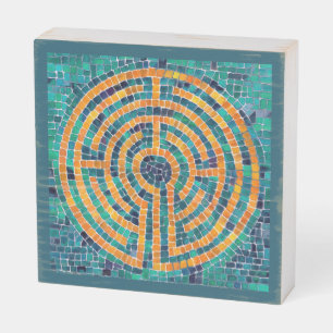 LABYRINTH II 6x6 Wood Box Sign - Green