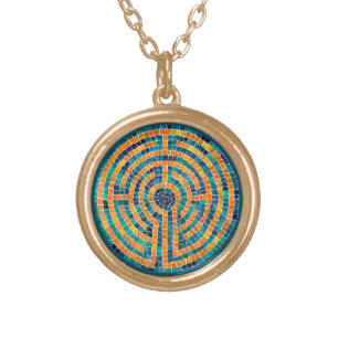 LABYRINTH II Gold Finish Round Necklace