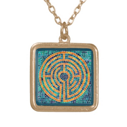 LABYRINTH II Gold Finish Square Necklace