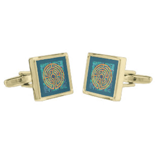 LABYRINTH II Gold Plated Square Cufflinks