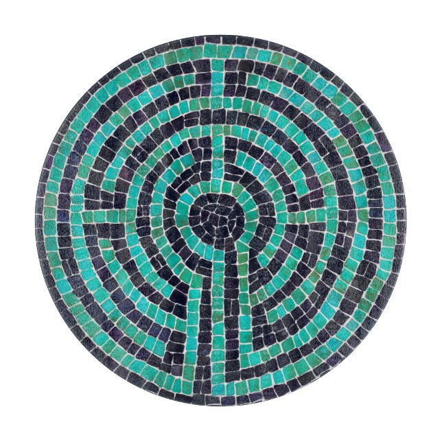 LABYRINTH III 12" Round Glass Cutting Board  (Front)