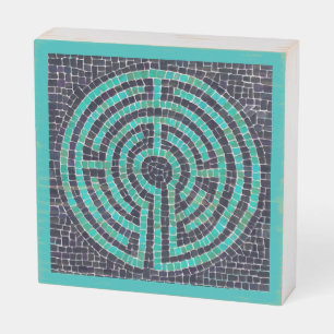LABYRINTH III 6x6 Wood Box Sign - Turquoise