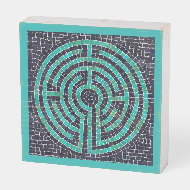 LABYRINTH III 6x6 Wood Box Sign - Turquoise (Angled Horizontal)