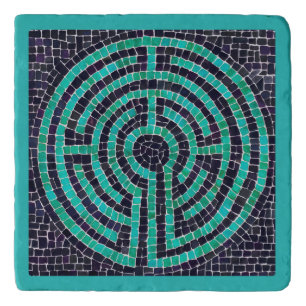 LABYRINTH III Marble Stone Trivet - Turquoise