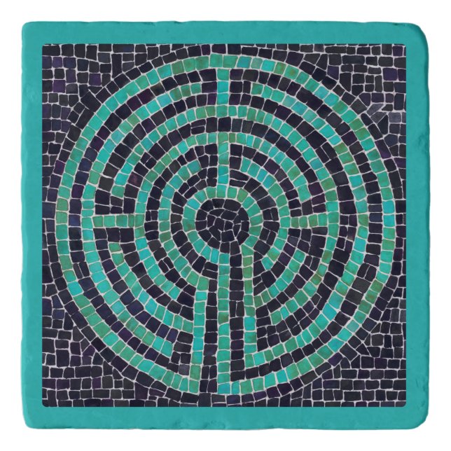 LABYRINTH III Marble Stone Trivet - Turquoise (Front)
