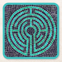 LABYRINTH III Square Paper Coasters - Turquoise