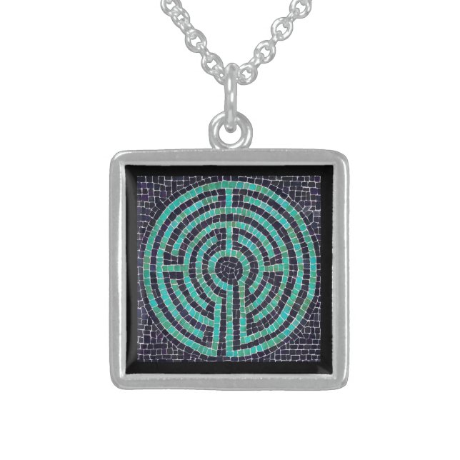 LABYRINTH III Sterling Silver Square Necklace (Front)