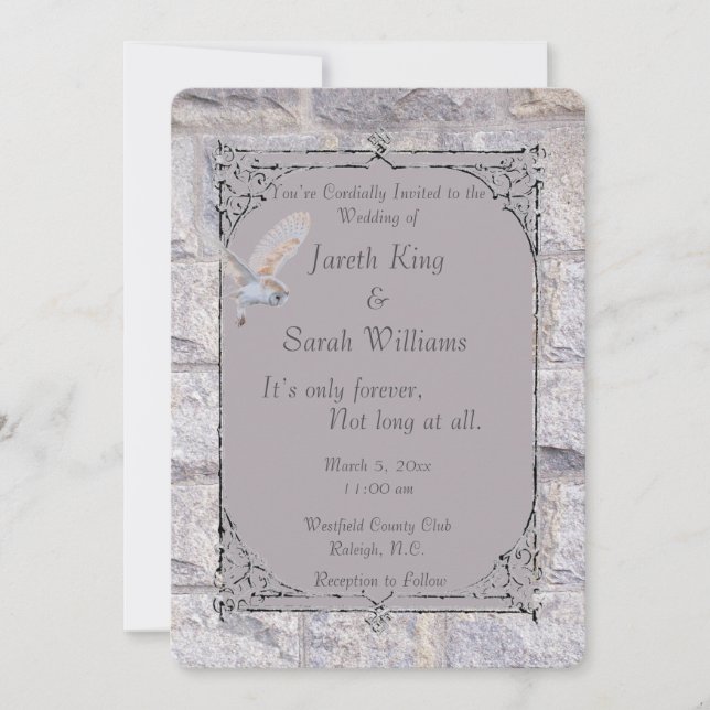 Labyrinth It’s Only Forever Wedding Owl Invitation (Front)