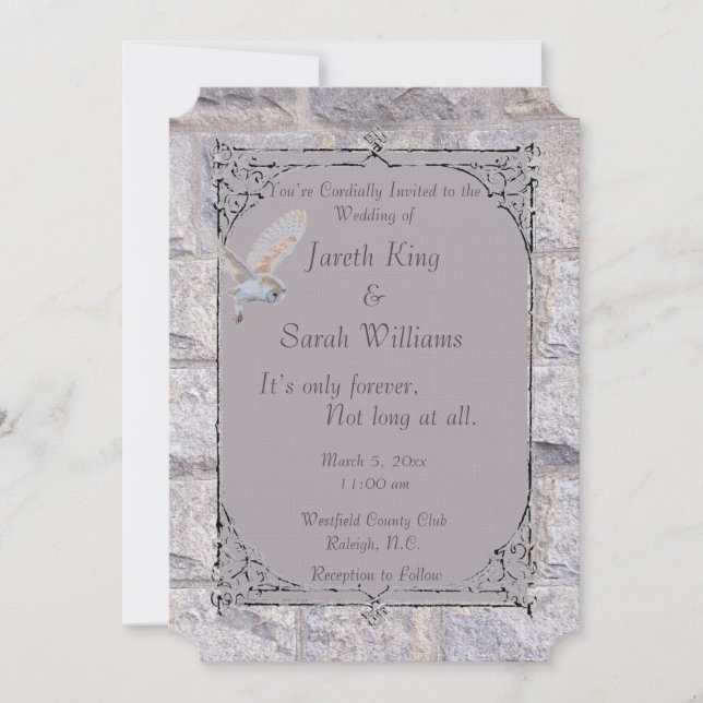 Labyrinth It’s Only Forever Wedding Owl Invitation (Front)
