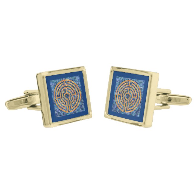 LABYRINTH IV Gold Plated Square Cufflinks  (Angled)