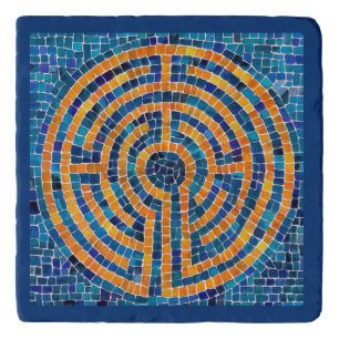 LABYRINTH IV Marble Stone Trivet - Blue