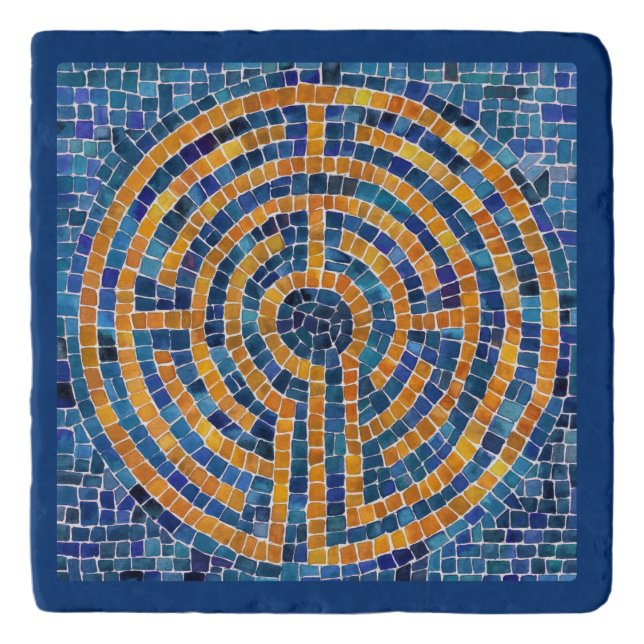 LABYRINTH IV Marble Stone Trivet - Blue (Front)