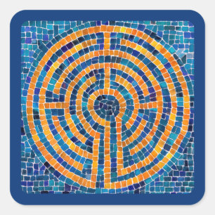 LABYRINTH IV Small Square Stickers - Blue