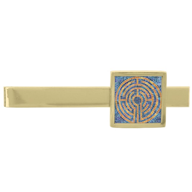 LABYRINTH IV Square Gold Tie Bar (Front)