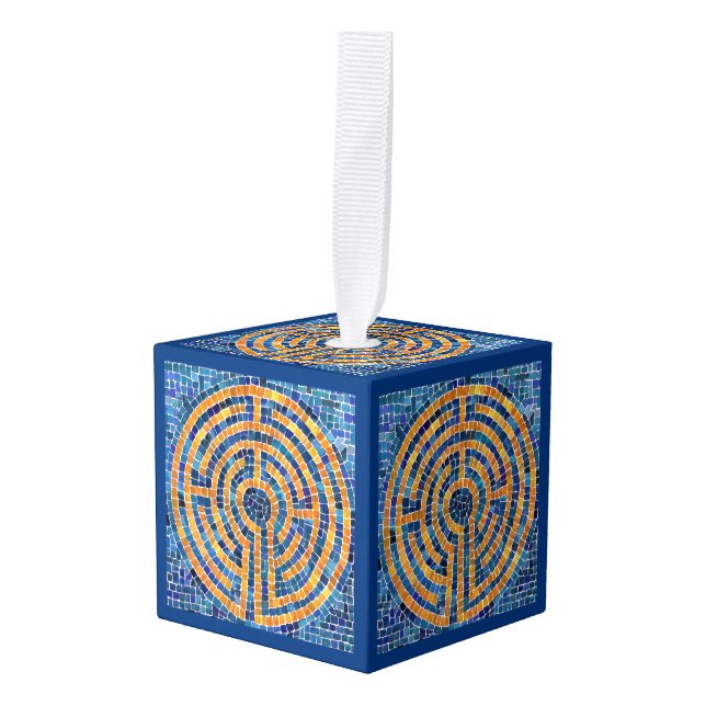 LABYRINTH IV Wooden Cube Ornament (Front Angled)