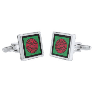 LABYRINTH IX Silver Plated Square Cufflinks 