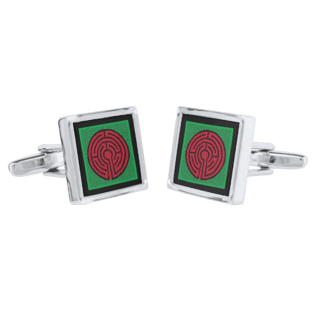 LABYRINTH IX Silver Plated Square Cufflinks  (Angled)