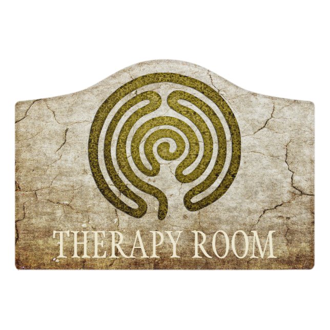 Labyrinth / maze - antique metal + your backgr. door sign (Small Crest Front)