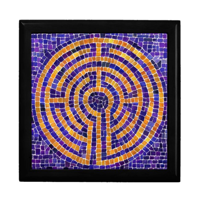 LABYRINTH MOSAIC 7" Square Wooden Keepsake Box  (Front)