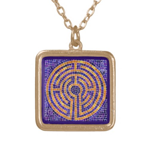 LABYRINTH MOSAIC Gold Finish Square Necklace