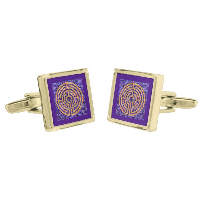 LABYRINTH MOSAIC Gold Plated Square Cufflinks  (Angled)