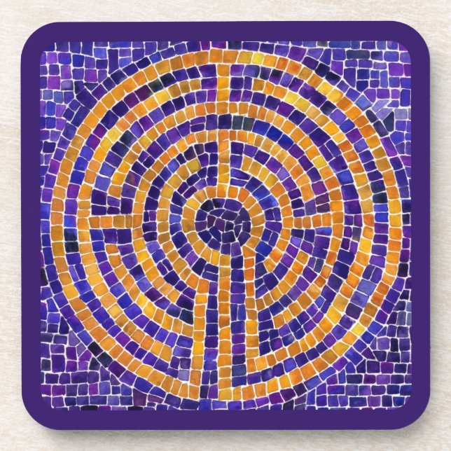 LABYRINTH MOSAIC Hard Plastic Coasters - Purple (Front)