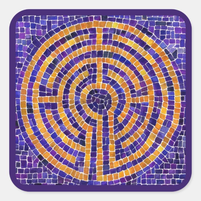 LABYRINTH MOSAIC Large Square Stickers - Purple (Front)