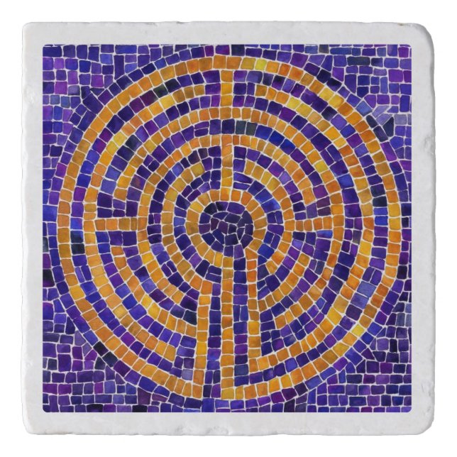 LABYRINTH MOSAIC Marble Stone Trivet - White (Front)