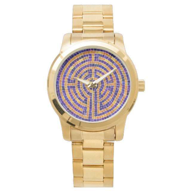 LABYRINTH MOSAIC Oversized Gold Bracelet Watch (Front)
