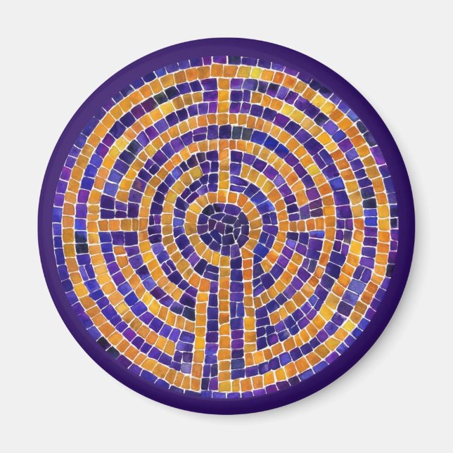 LABYRINTH MOSAIC Round Magnet - Purple (Front)