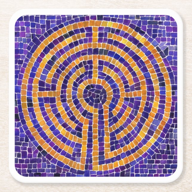 LABYRINTH MOSAIC Square Paper Coasters - White (Front)