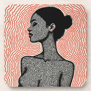 Labyrinth of Her Awakening – A Minimalist Portrait Beverage Coaster