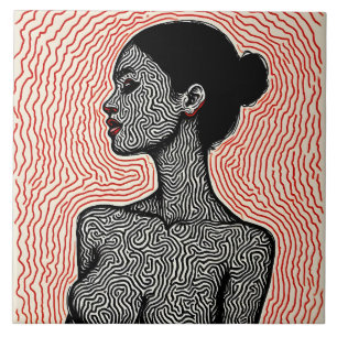 Labyrinth of Her Awakening – A Minimalist Portrait Ceramic Tile