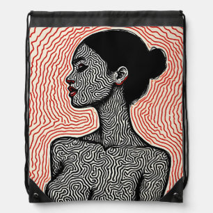 Labyrinth of Her Awakening – A Minimalist Portrait Drawstring Bag
