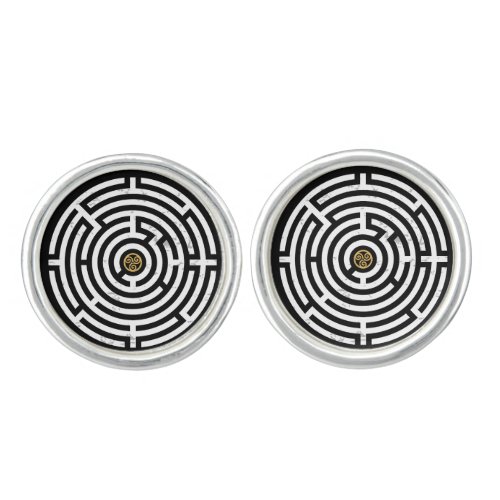 LABYRINTH TRISKELION TRIPLE CELTIC SPIRAL  CUFFLINKS