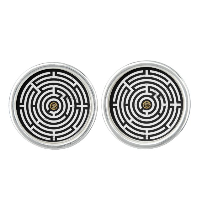 LABYRINTH TRISKELION TRIPLE CELTIC SPIRAL  CUFFLINKS (Front)