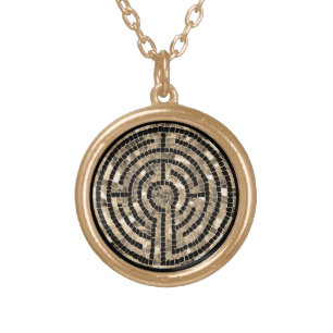 LABYRINTH V Gold Finish Round Necklace 