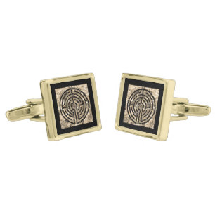 LABYRINTH V Gold Plated Square Cufflinks