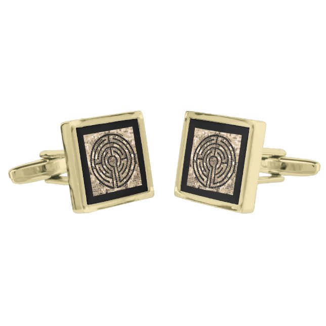 LABYRINTH V Gold Plated Square Cufflinks  (Angled)