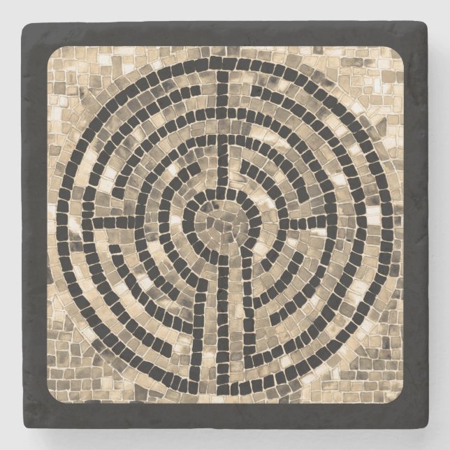 LABYRINTH V Marble Stone Coaster - Black (Front)